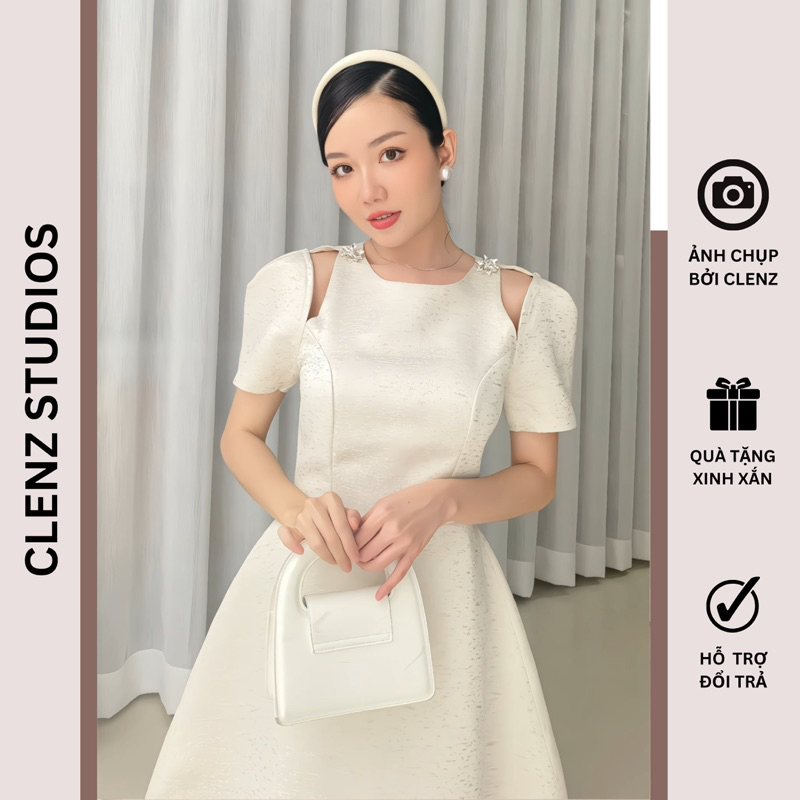 Đầm gấm đính đá sang trọng D26, form chữ A tôn dáng