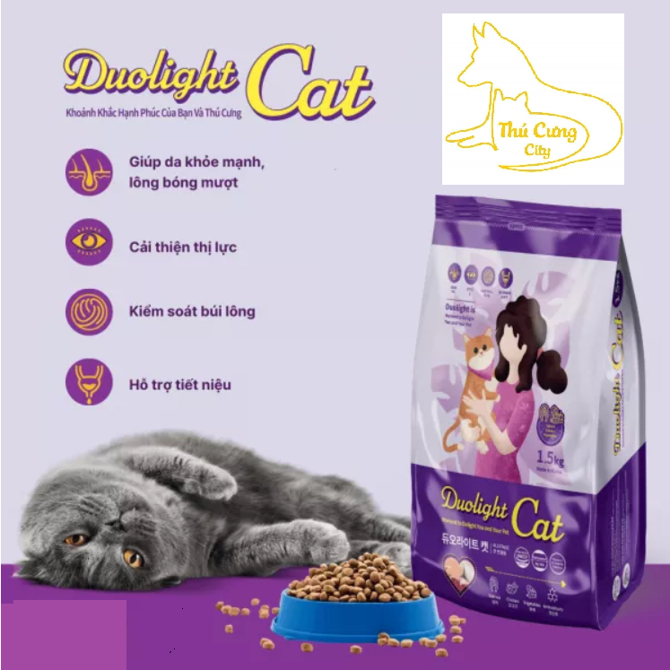 Duolight Cat thức ăn cho mèo - hỗ trợ lông da, tiêu búi lông,tiểt niệu -vị cá hồi+gà+rau củ-  túi chiết