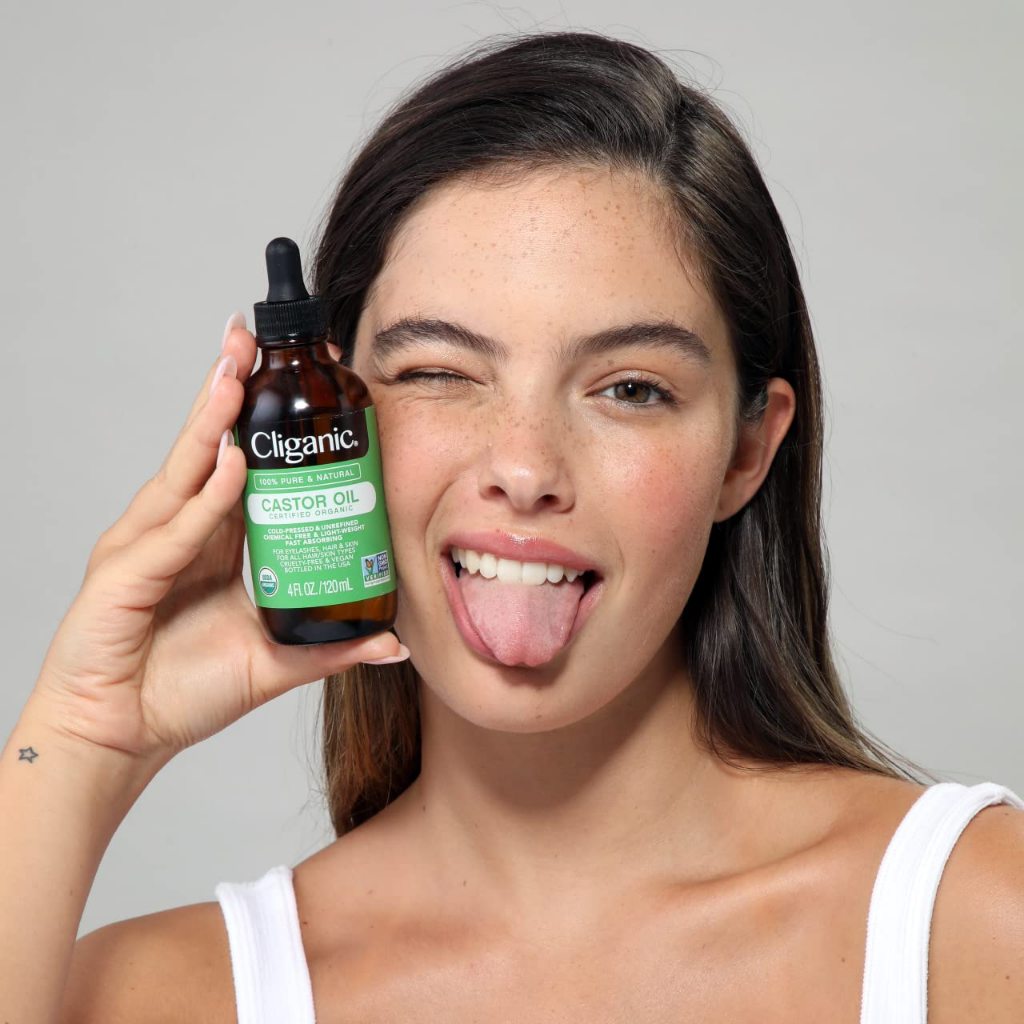Dầu thầu dầu hữu cơ Castor Oil Cliganic nguyên chất 100% dành cho da, tóc, lông mi, lông mày chai 120ml