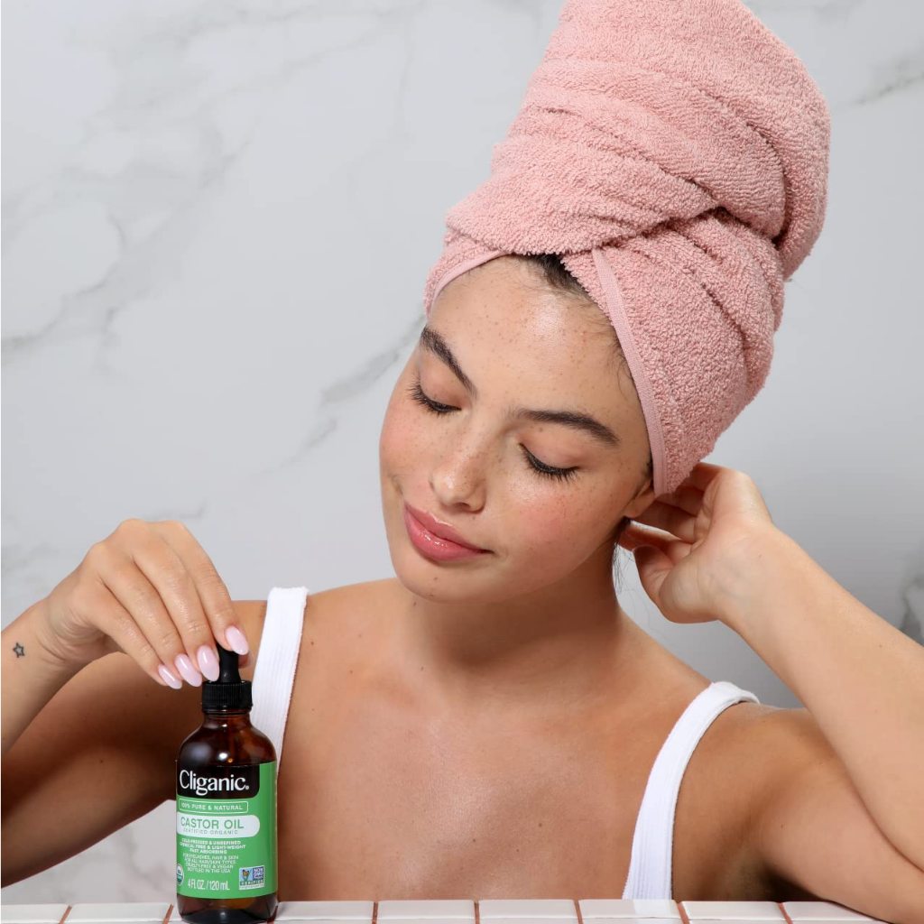 Dầu thầu dầu hữu cơ Castor Oil Cliganic nguyên chất 100% dành cho da, tóc, lông mi, lông mày chai 120ml