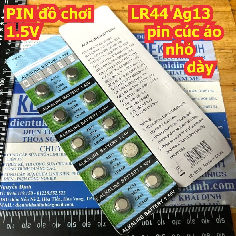Vỉ 10 viên PIN đồ chơi LR44 LR1130 AG13 AG10 1.5V pin cúc áo nhỏ, loại dày/ mỏng kde5040