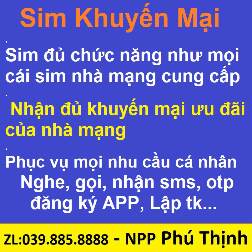 Sim otp đăng ký các ứng dụng, shope, laz, ttk, momo, zaaaloo....