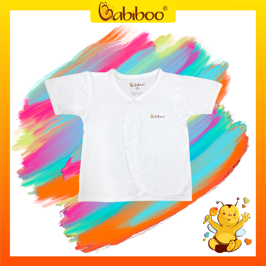 Áo sơ sinh cộc tay BABIBOO, áo sơ sinh mùa hè cổ tim vải mềm mịn mát BTK18