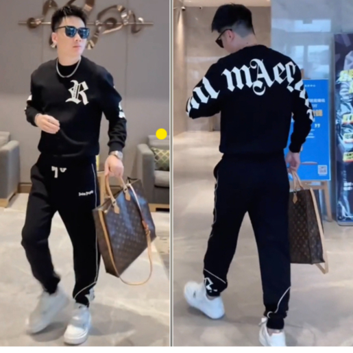 Bộ thu đông Chữ K dài tay Dòng chữ thêu điểm nhấn Nổi , Bộ quần áo chất liệu vải Hàn thoáng khí