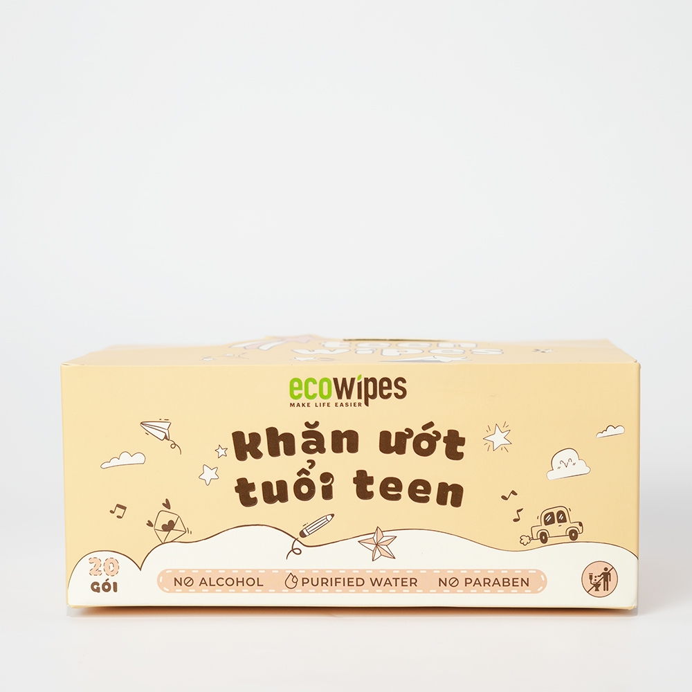 Combo 03 gói khăn giấy ướt mini size EcoWipes gói 8 tờ không mùi nhỏ gọn