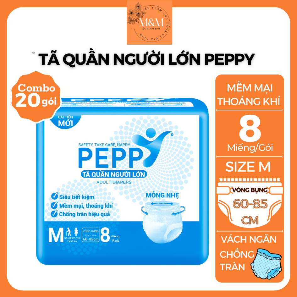 Combo 20 gói Tã quần người lớn Peppy M8/L7/XL7 mềm mại, siêu thấm hút