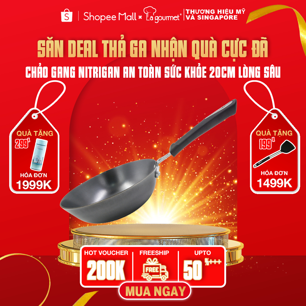 Chảo gang đúc công nghệ mới La gourmet Nitrigan™ 20cm lòng sâu - 367532 (tốt cho sức khỏe, siêu bền)