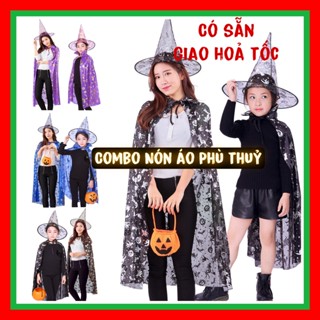  Nón halloween - combo nón áo phù thuỷ hoá trang Halloween áo choàng phù thuỷ cho bé và người lớn lễ hội ma 