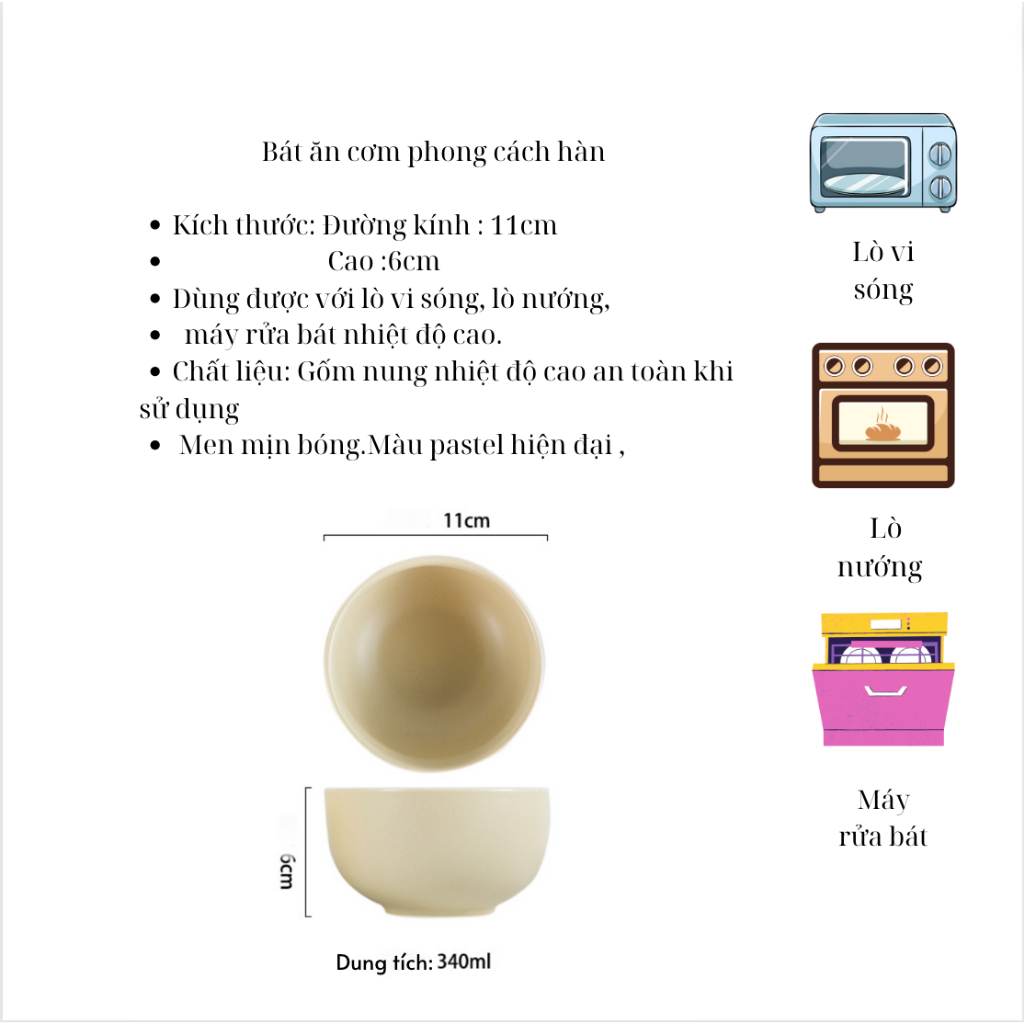 Bát ăn cơm, chén sứ màu pastel phong cách hàn -H2decor