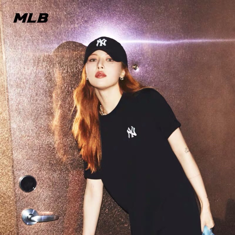 Mũ lưỡi trai Unisex MLB chất liệu vải Poly, đen logo NY,nón lưỡi trai Hàn Quốc