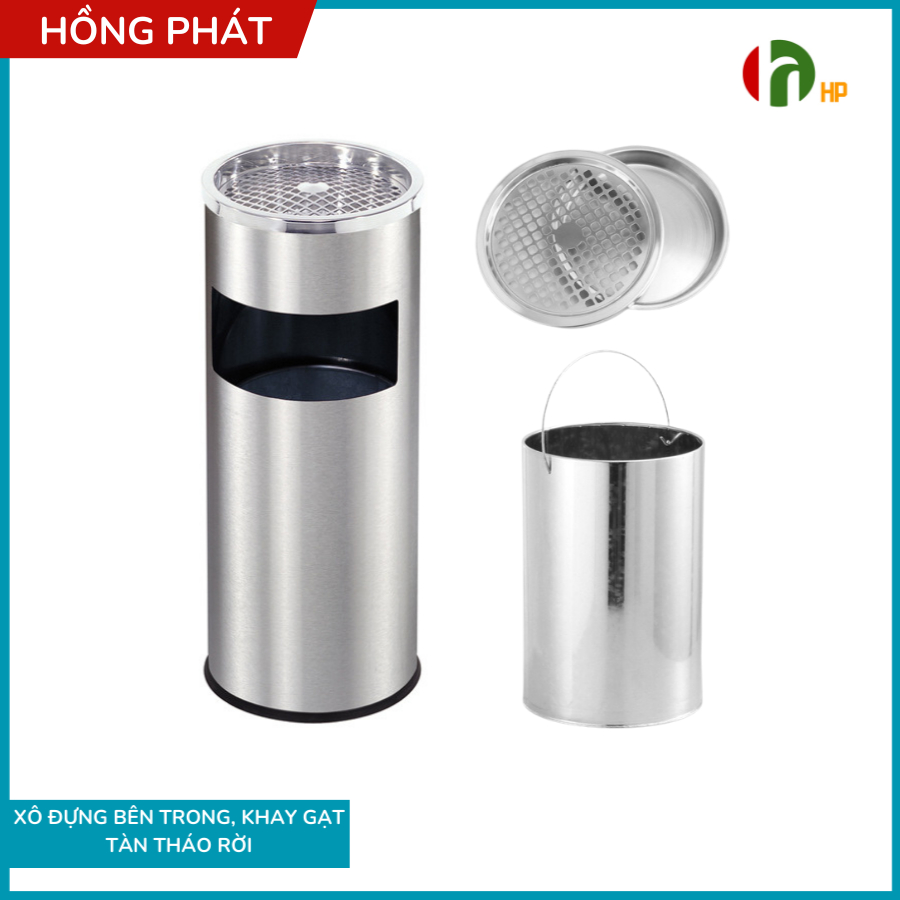 Thùng rác inox cao cấp, thùng rác có gạt tàn - VHP-YS-HPB40