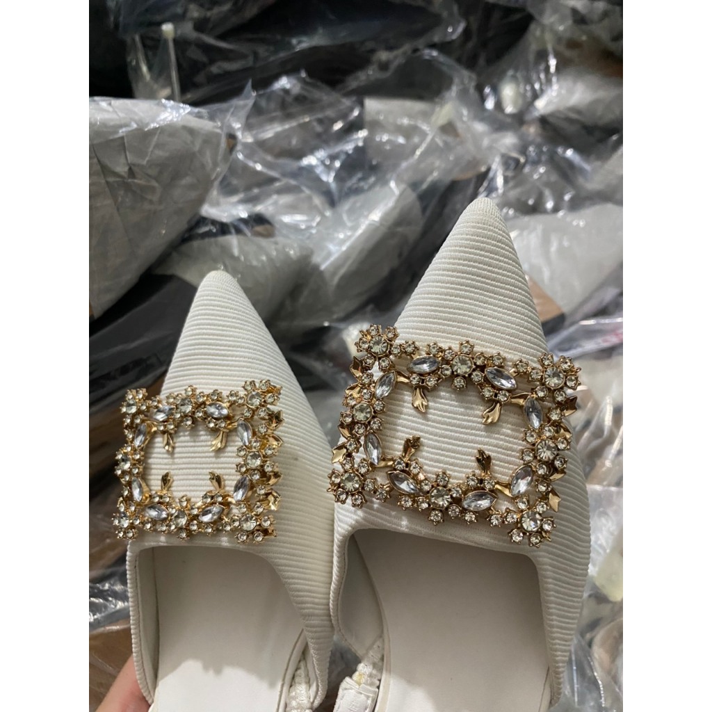 Giày cao gót bít mũi đính đá vàng Chị Đẹp Store, Sandal cao gót nữ 3 phân mã CD88