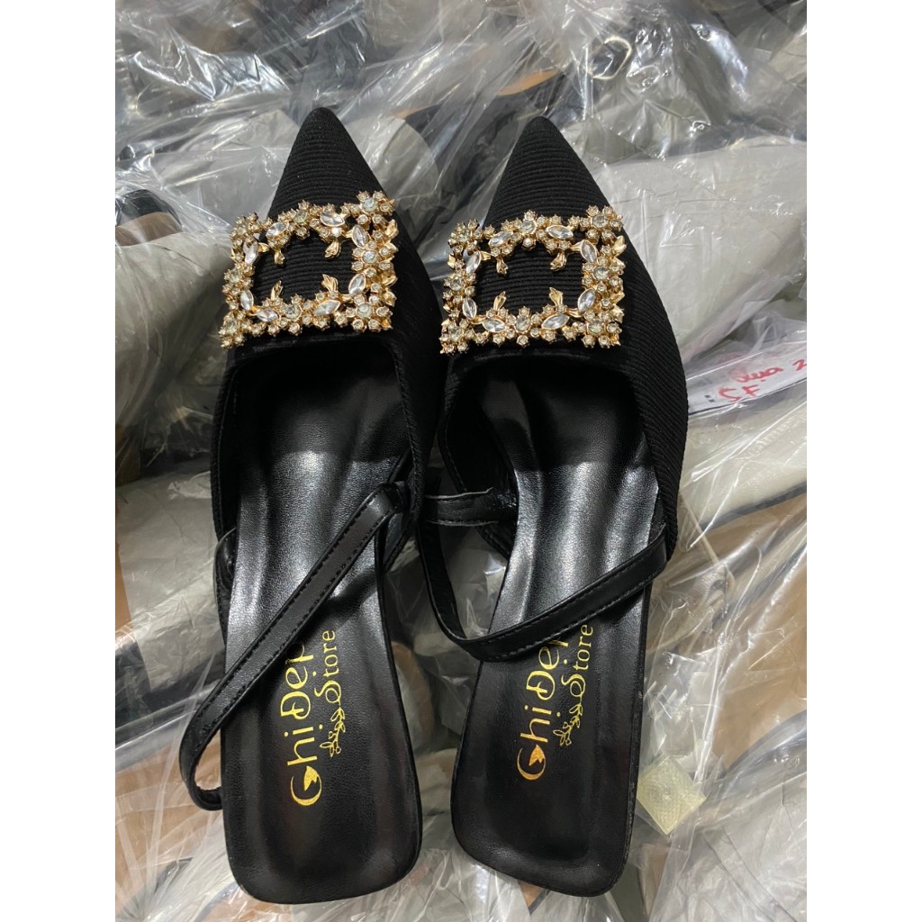 Giày cao gót bít mũi đính đá vàng Chị Đẹp Store, Sandal cao gót nữ 3 phân mã CD88