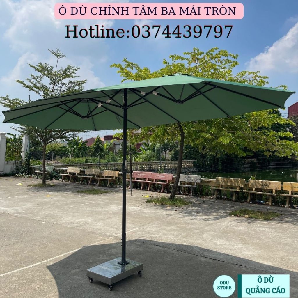 Ô Dù Chính Tâm Ba Mái Kết Hợp Dài 4.55m Rộng 2.65m Che Nắng Mưa Ngoài Trời Nhập Khẩu Chân Đế INOX Có In Logo