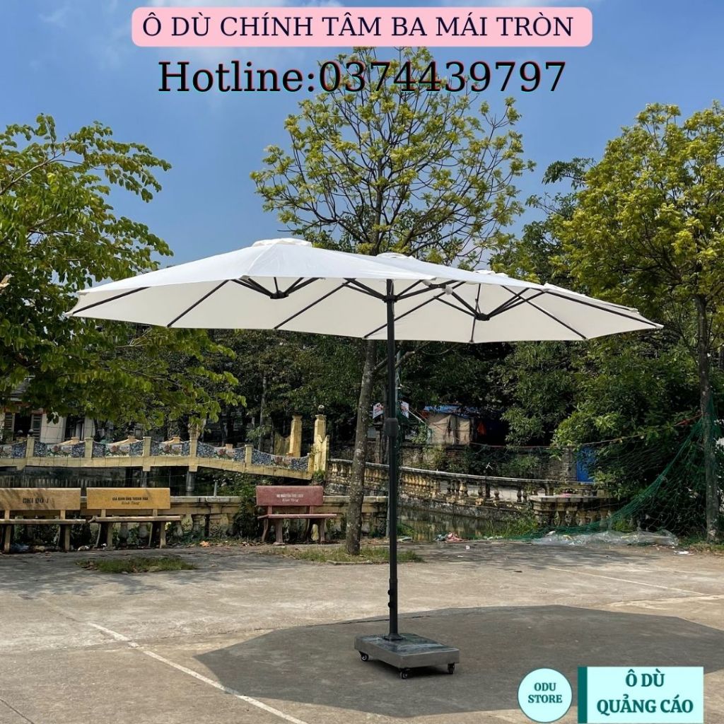 Ô Dù Chính Tâm Ba Mái Kết Hợp Dài 4.55m Rộng 2.65m Che Nắng Mưa Ngoài Trời Nhập Khẩu Chân Đế INOX Có In Logo