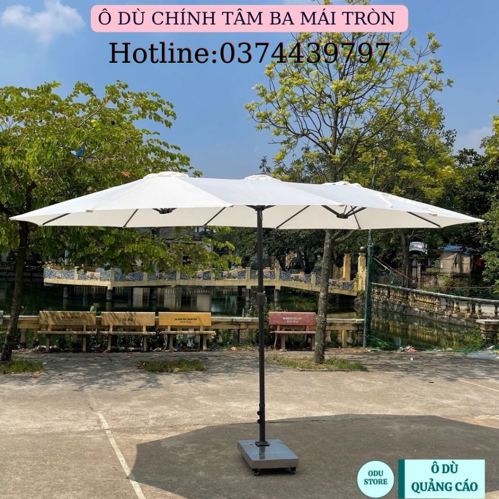 Ô Dù Chính Tâm Ba Mái Kết Hợp Dài 4.55m Rộng 2.65m Che Nắng Mưa Ngoài Trời Nhập Khẩu Chân Đế INOX Có In Logo