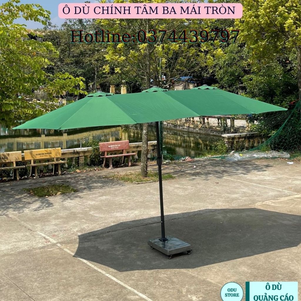 Ô Dù Chính Tâm Ba Mái Kết Hợp Dài 4.55m Rộng 2.65m Che Nắng Mưa Ngoài Trời Nhập Khẩu Chân Đế INOX Có In Logo