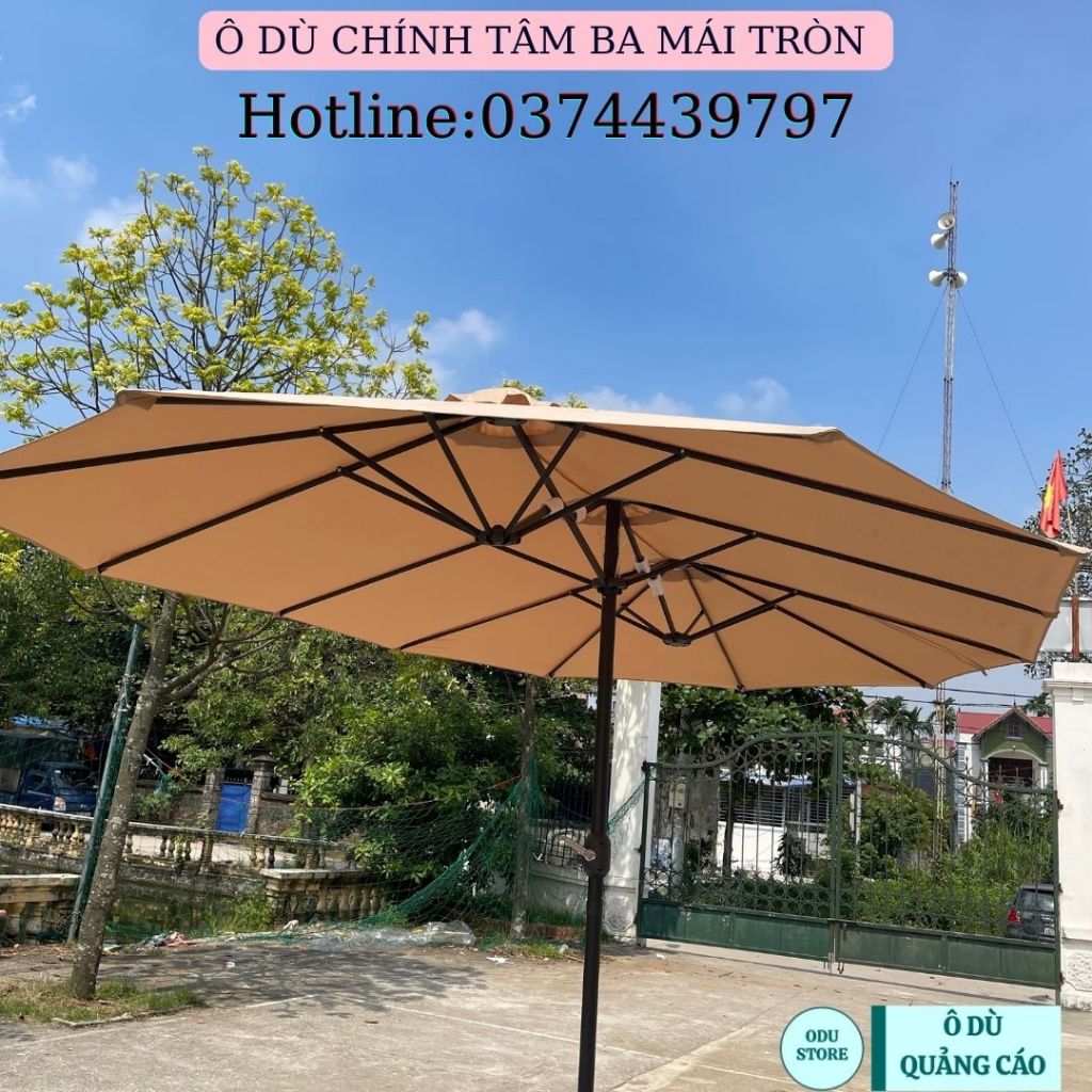 Ô Dù Chính Tâm Ba Mái Kết Hợp Dài 4.55m Rộng 2.65m Che Nắng Mưa Ngoài Trời Nhập Khẩu Chân Đế INOX Có In Logo