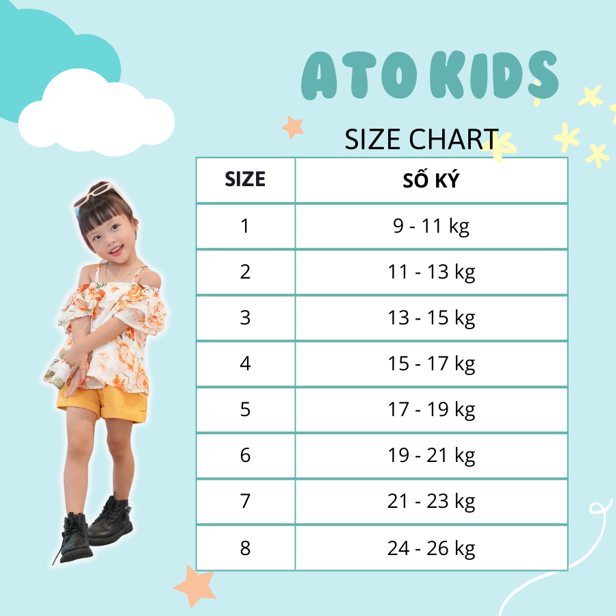 Bộ bé gái ATOKIDS dễ thương với thiết kế hai dây cùng bản nơ to trước áo tạo điểm nhấn, vui chơi thoải mái cho bé AT82
