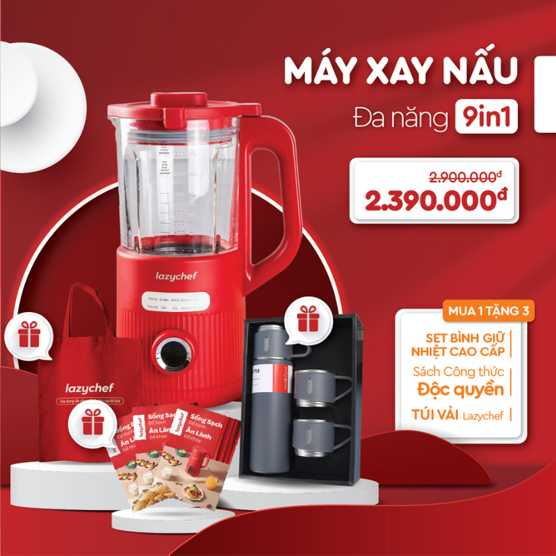 Máy Xay Nấu Sữa Hạt 9in1 LazyChef 1200ml LC02SH, Hàng Chính Hãng, Bảo Hành 2 Năm