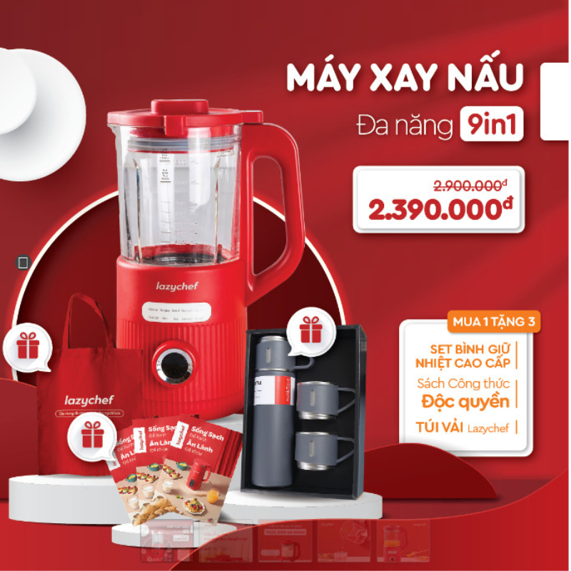 Máy Xay Nấu Sữa Hạt 9in1 LazyChef 1200ml LC02SH, Hàng Chính Hãng, Bảo Hành 2 Năm