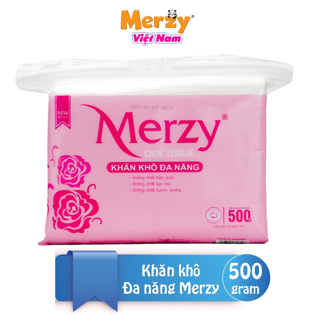 Khăn khô đa năng cho bé Merzy diệt khuẩn tia cực tím dùng thay khăn sữa cho bé 500 Gram Kích Thước 14x19 Cm