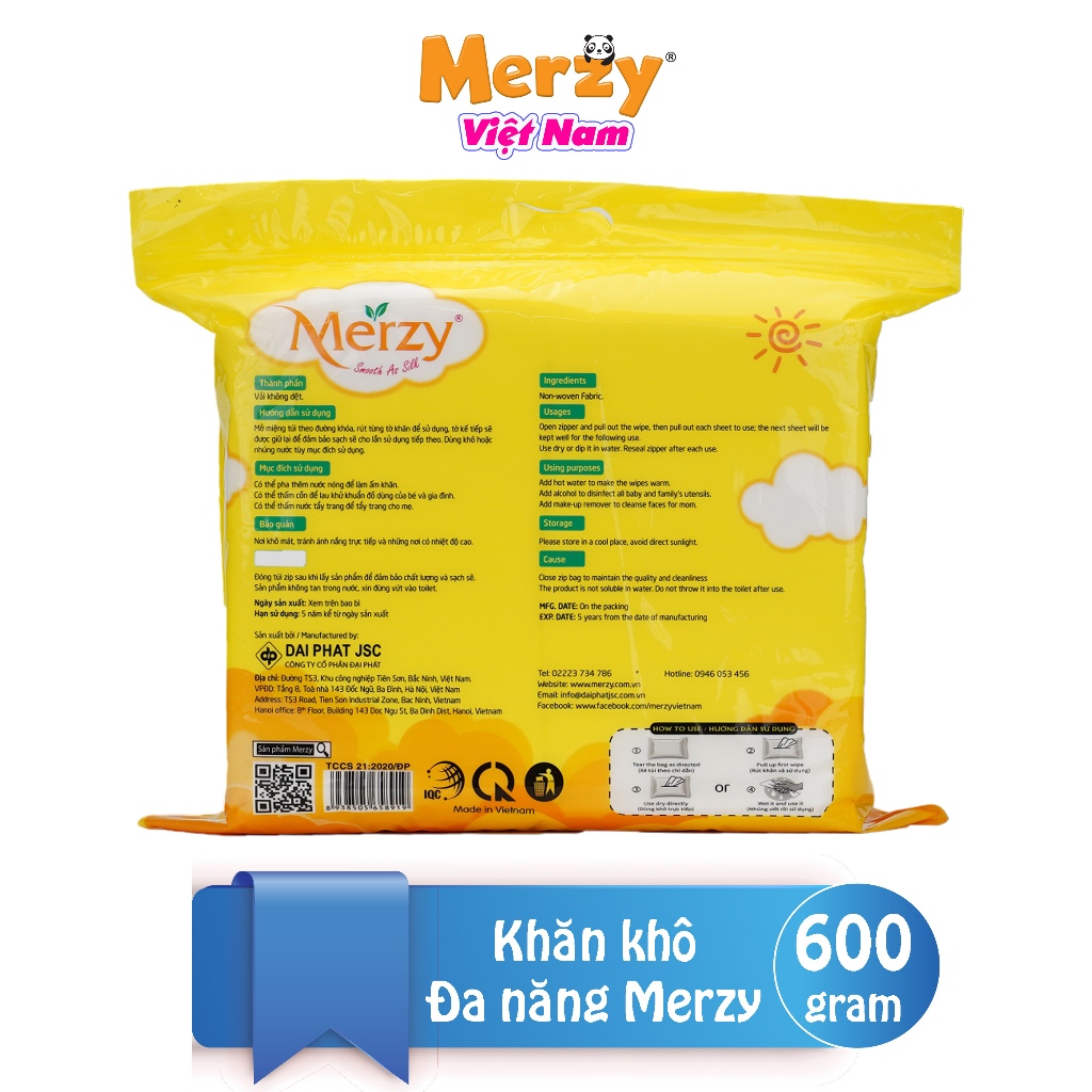 Khăn khô đa năng cho bé Merzy cao cấp 600gram Vàng bề mặt kim cương dùng thay khăn sữa cho bé Kích Thước 14x19 Cm