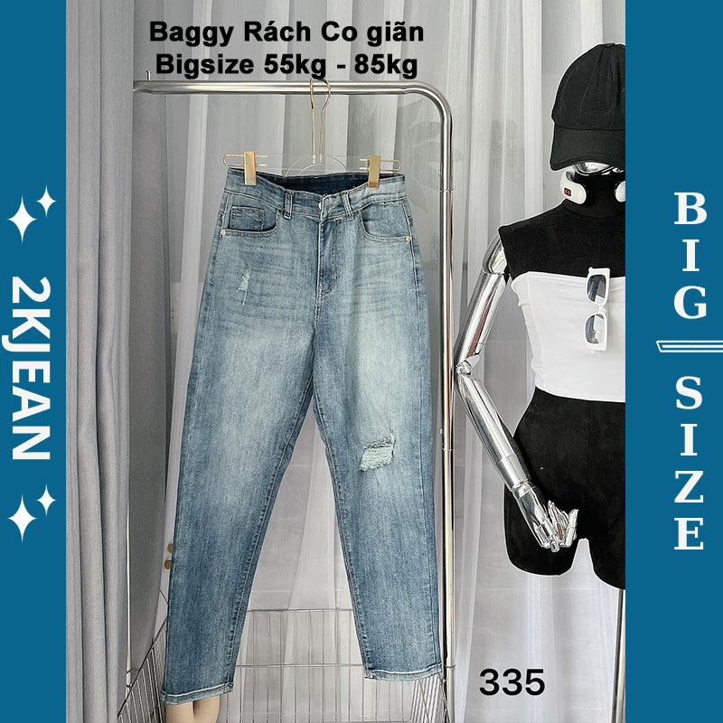 Quần Baggy jean nữ Rách co giãn bigsize 55kg-90kg hàng VNXK thời trang bigsize 2KJean