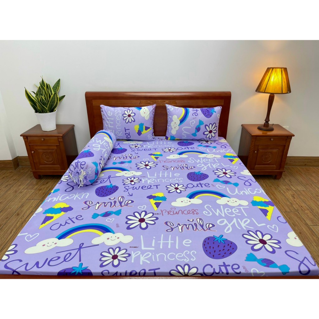 Bộ ga thun 3D, cây kem đủ màu, co giãn không xù không nhăn, mát mịn