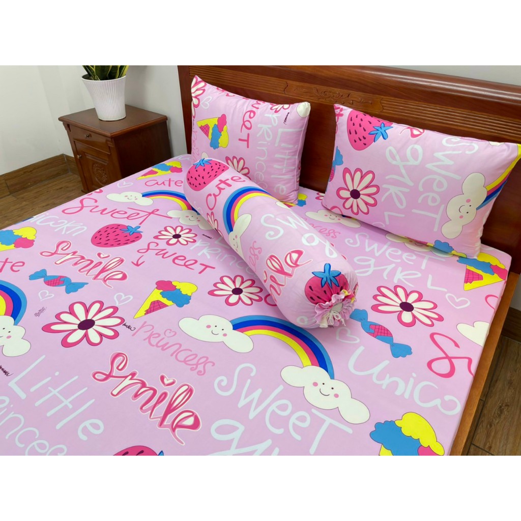 Bộ ga thun 3D, cây kem đủ màu, co giãn không xù không nhăn, mát mịn