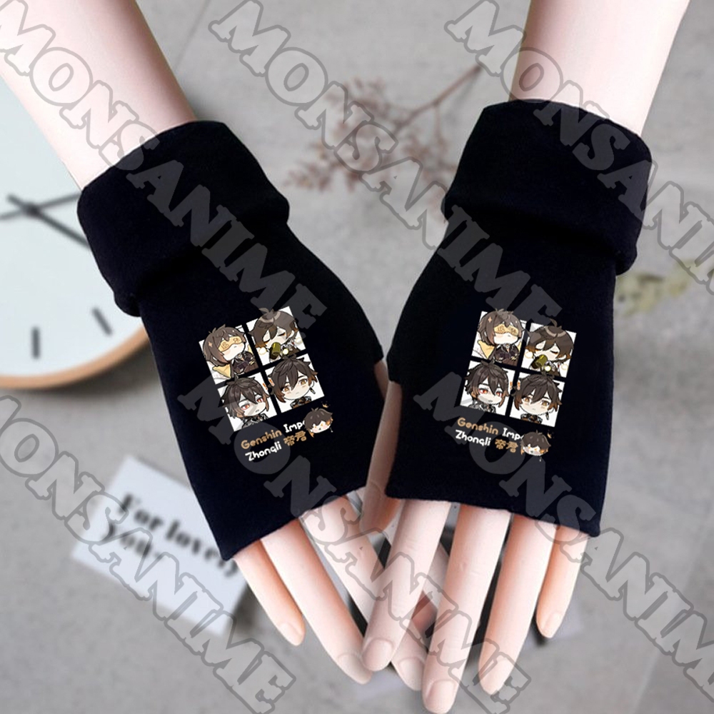Găng tay len đen GENSHIN IMPACT ver Ô CỬA in hình nhân vật game anime chibi thời trang ấm áp xinh xắ
