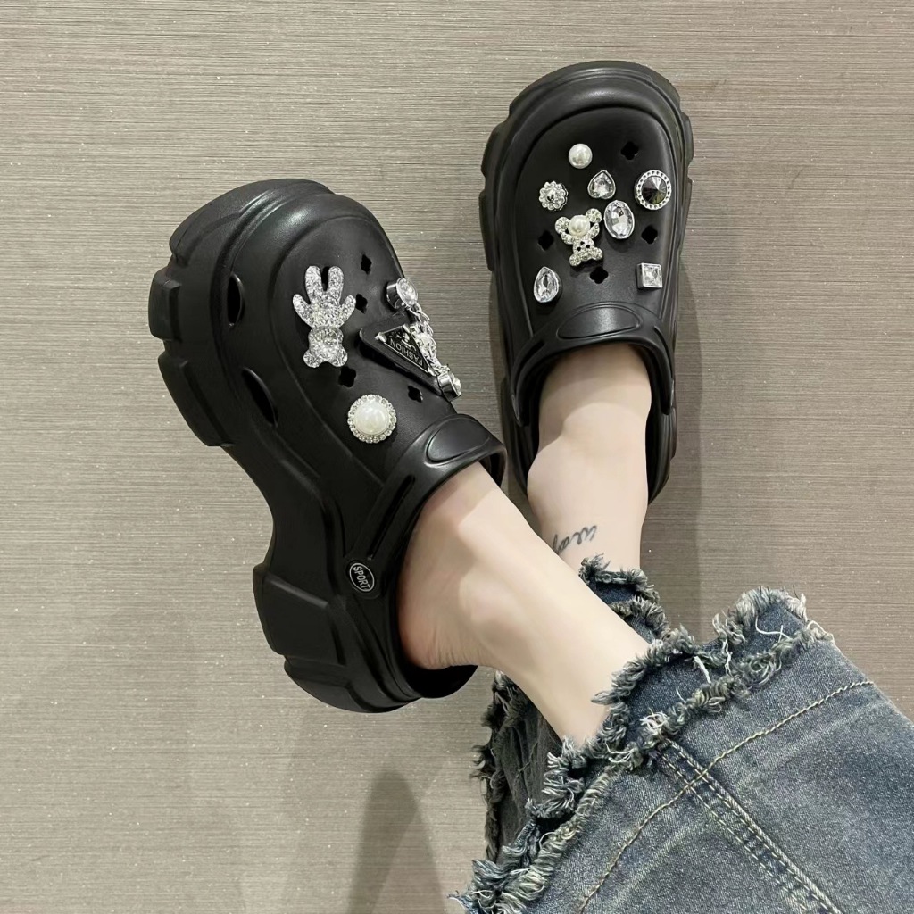 Dép sục nữ đế cao 7cm kèm sticker đính đá,Giày Sục Cross cao su eva đế cao 7cm MLS279-99