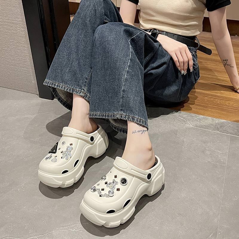 Dép sục nữ đế cao 7cm kèm sticker đính đá,Giày Sục Cross cao su eva đế cao 7cm MLS279-99