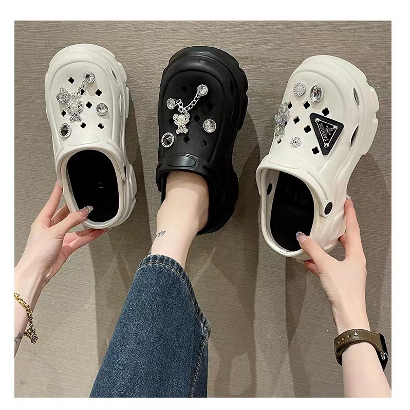 Dép sục nữ đế cao 7cm kèm sticker đính đá,Giày Sục Cross cao su eva đế cao 7cm MLS279-99