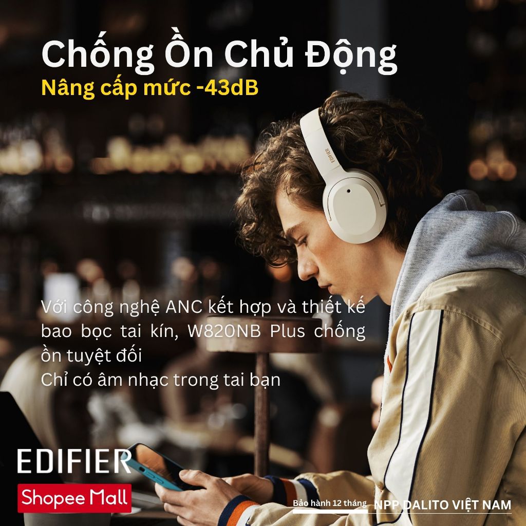 Tai nghe Bluetooth 5.0 EDIFIER W820NB Chụp tai Chống ồn chủ động Âm thanh chất lượng cao Hires Chơi game Hàng chính hãng