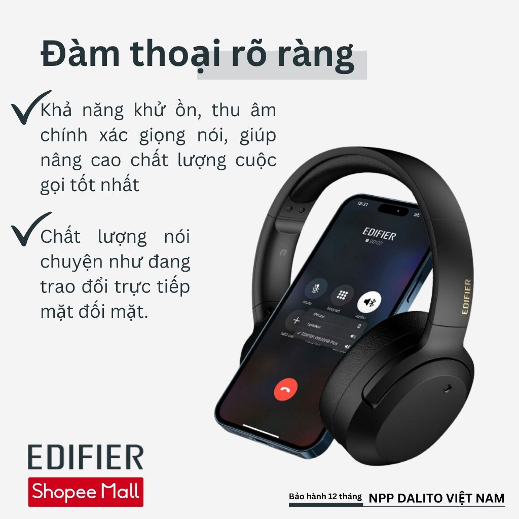 Tai nghe Bluetooth 5.0 EDIFIER W820NB Chụp tai Chống ồn chủ động Âm thanh chất lượng cao Hires Chơi game Hàng chính hãng