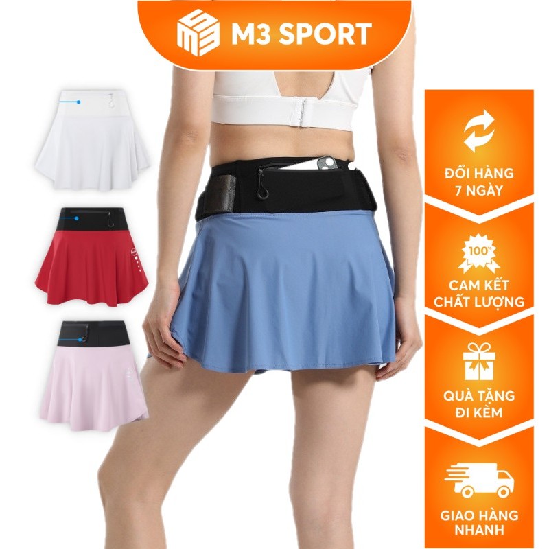 Quần Váy 2 Lớp Nữ Chạy Bộ Tập Gym Yoga Để Điện Thoại Bình Nước Mềm Chân Váy Ngắn Thể Thao Cạp Cao Chống Lộ Hàng S01