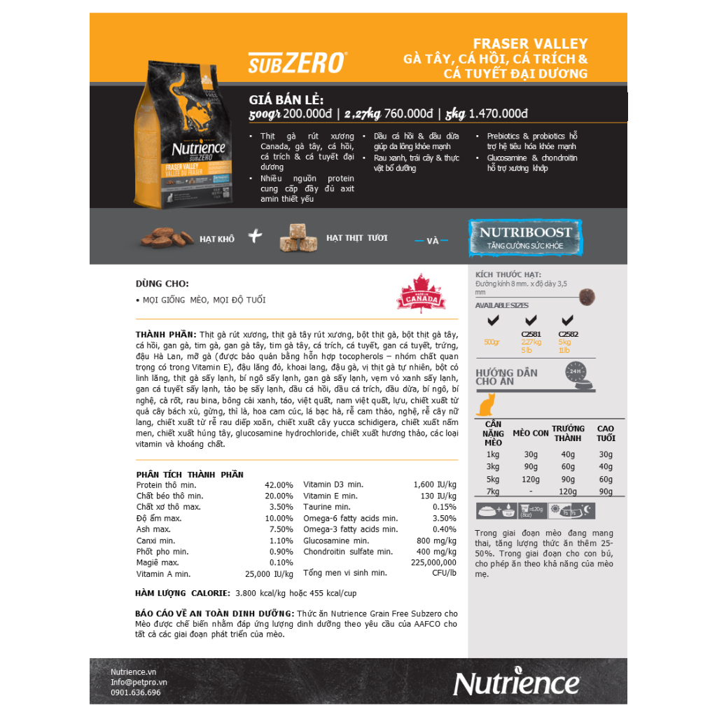 Nutrience Subzero - Thức Ăn Hạt Topping Thịt Sấy Cao Cấp Cho Mèo Bao 5Kg - Made in Canada