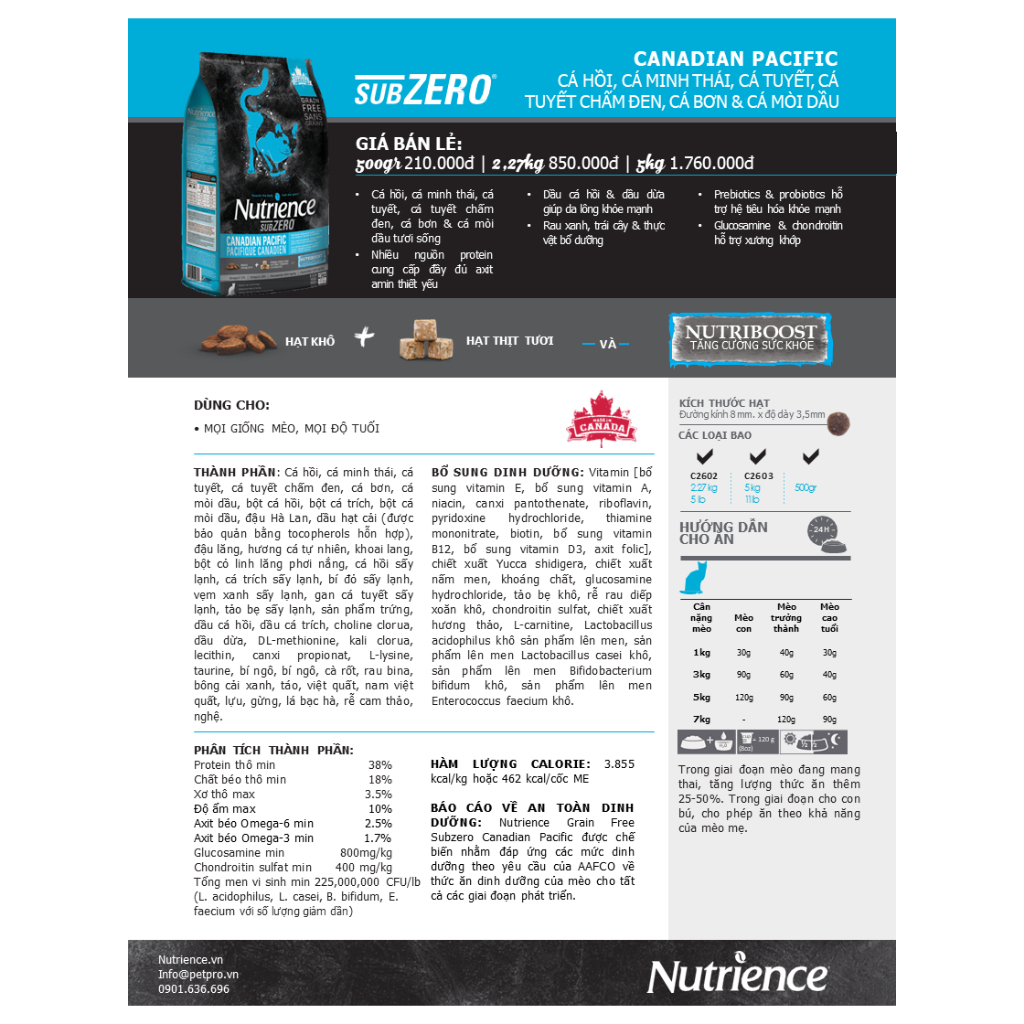 Nutrience Subzero - Thức Ăn Hạt Topping Thịt Sấy Cao Cấp Cho Mèo Bao 5Kg - Made in Canada