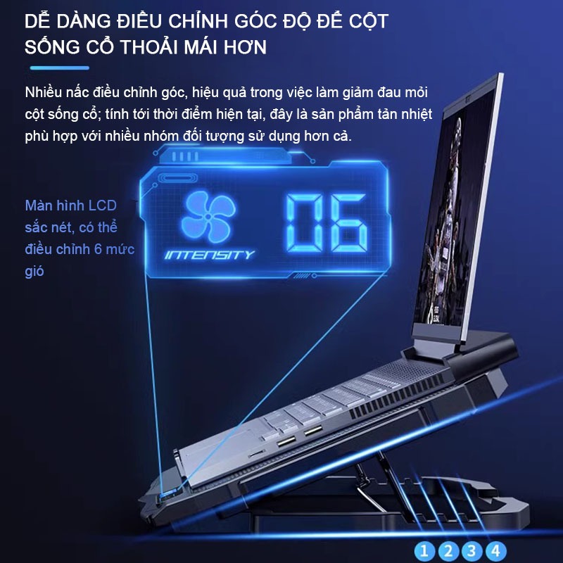Quạt tản nhiệt laptop mát máy tính cực nhanh tránh gù lưng cho gaming văn phòng game thủ