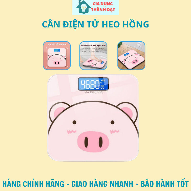 Cân Điện Tử Gia Đình Cân Sức Khỏe Hình Heo Màu Hồng Cực Xinh, Độ Chính