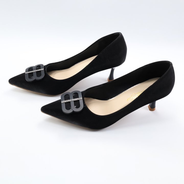 Giày Cao Gót Da Nhung Lì Chính Hãng 2Tfashion Feet, Mũi Nhọn Gắn Tag Sang Trọng,Thanh Lịch,Gót 5 Phân-HCG0011