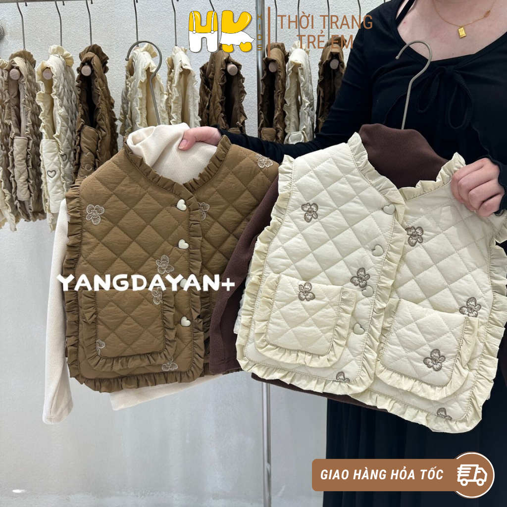 Áo gile phao cho bé AMBB KIDS, áo khoác phao ba lỗ cho bé gái từ 3 đến 8 tuổi hàng cao cấp mã 8177+8159