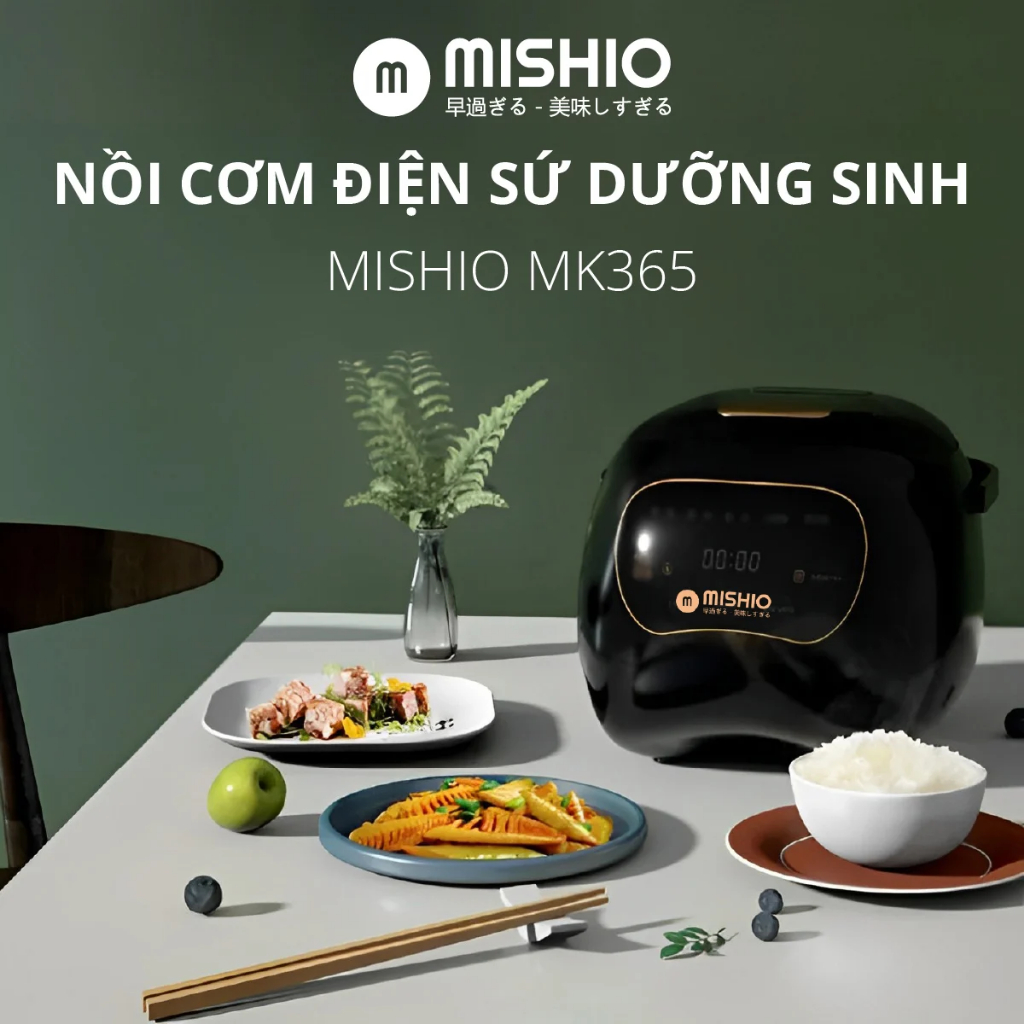 Nồi cơm sứ dưỡng sinh Mishio 0.8L MK365 - hàng chính hãng