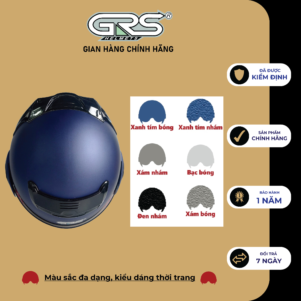 Mũ bảo hiểm ba phần tư GRS A370K - dành cho người có vòng đầu hơi lớn hoặc lớn (nhiều màu)