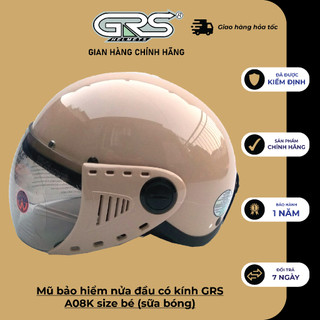 Mũ bảo hiểm nửa đầu có kính GRS A08K size bé (màu sữa bóng)