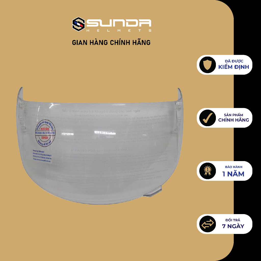 Kính thay thế mũ bảo hiểm fullface SUNDA 2000C - kính trong và kính trà