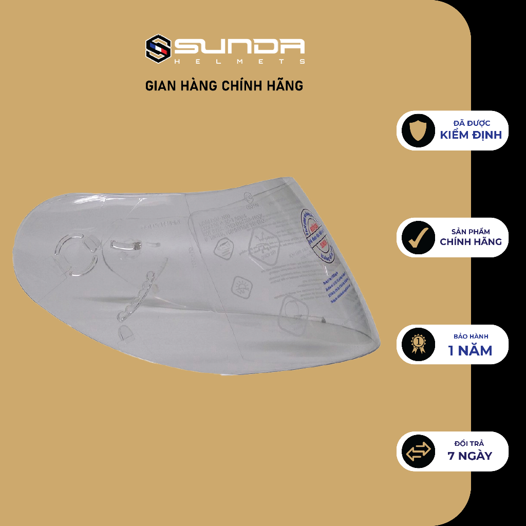 Kính thay thế mũ bảo hiểm fullface SUNDA 2000C - kính trong và kính trà