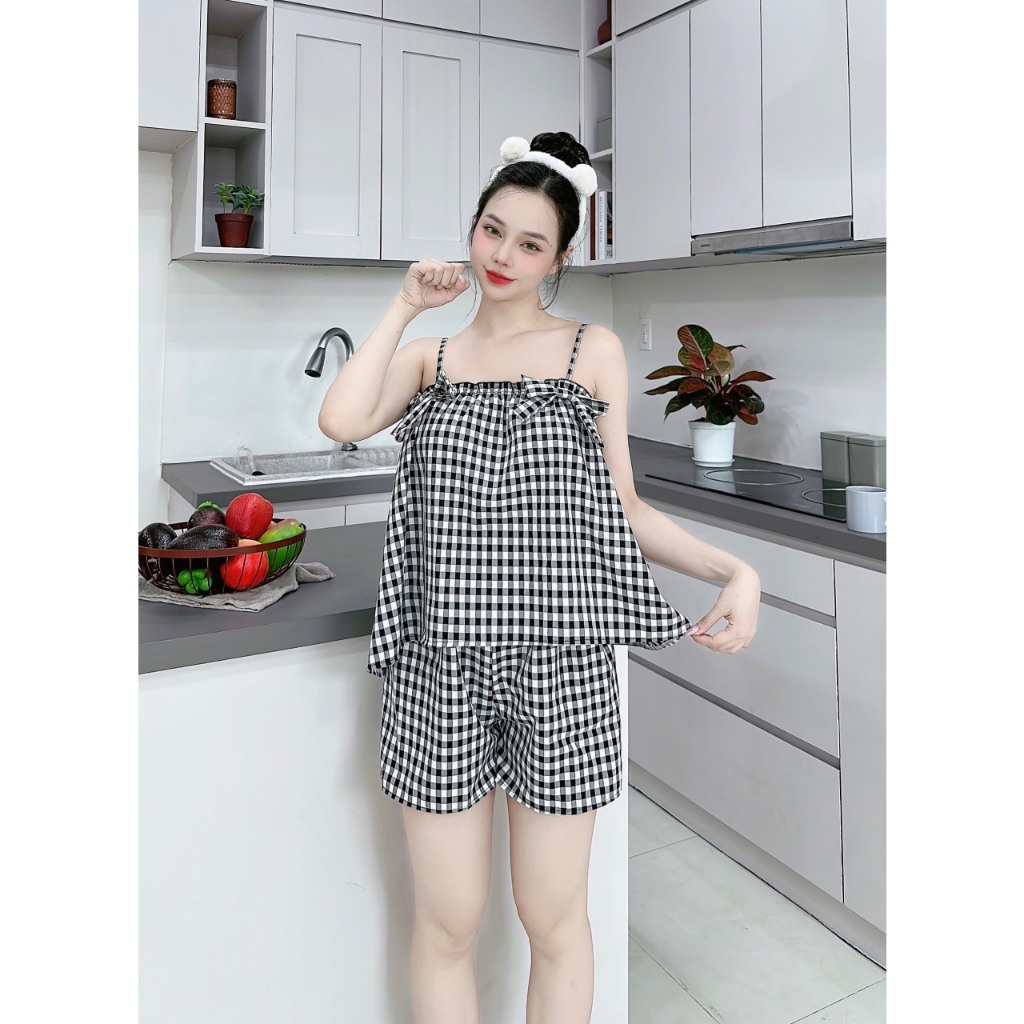 Đồ ngủ 2 dây quần bèo siêu xinh vải lụa hàn họa tiết lạ siêu dễ thương freesize dưới 57kg