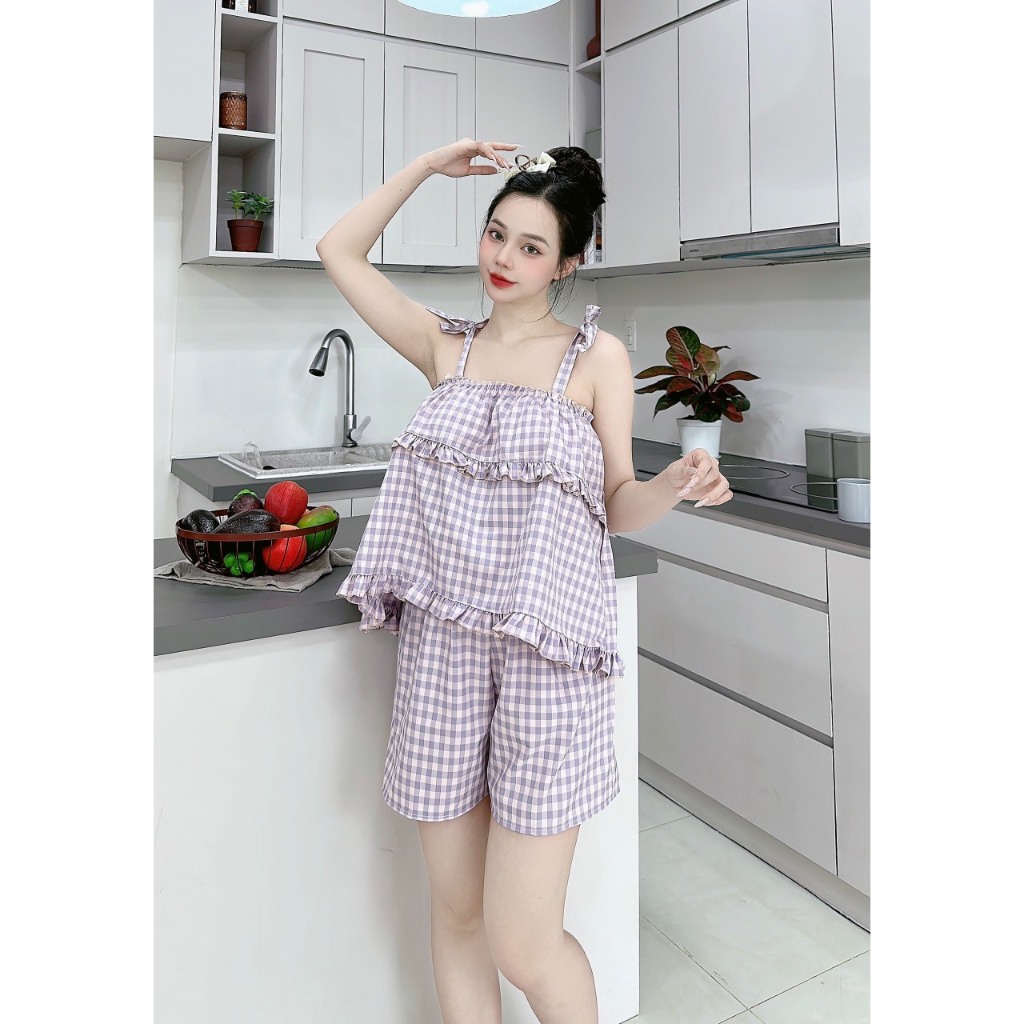 Đồ ngủ 2 dây quần bèo siêu xinh vải lụa hàn họa tiết lạ siêu dễ thương freesize dưới 57kg